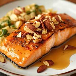 Cooked Ribeye Steak and Salmon