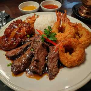 Chicken, Beef Teriyaki & Fried Shrimp (2Pcs)