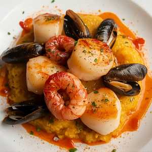 Seared Sea Scallop, Calamari & Mussels