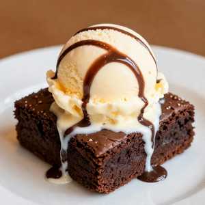 Hot Brownie Sundac with Vanilla Ice Cream