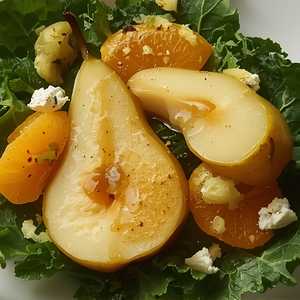 Honey Poached Pear & Baby Kale Salad