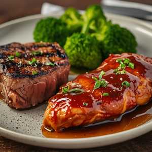 Sirloin with Grilled BBQ Chicken