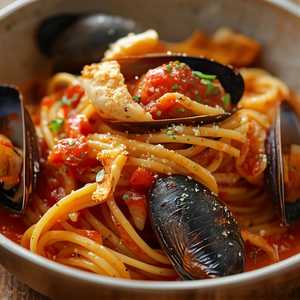 Sorpresine With Toasted Garlic, Mussels, Buttery Tomato Passata & Torn Bread