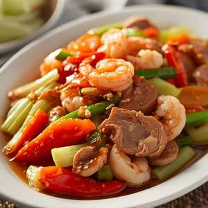 RAU CẢI XÀO THẬP CẨM / Stir-Fried Vegetables with Meat and Seafood
