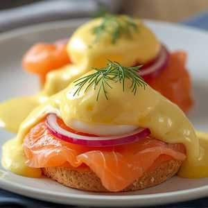 Eggs Norwegian w/smoked salmon, red onions, Hollandaise sauce