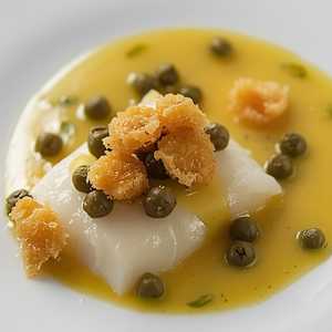 Carpaccio de bar, façon tonnato, câpres croustillantes
