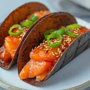Torched Salmon Teriyaki Tacos