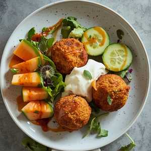 Fallafels maison, sa salade de concombre et melon
