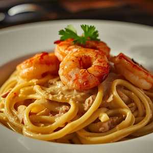 Fettuccine With Grilled Tiger Shrimp
