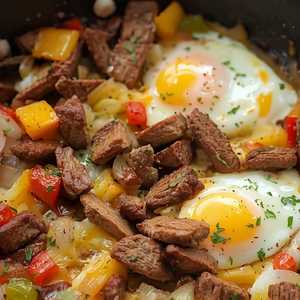 Philly Steak (cheese & veggi) Scramble
