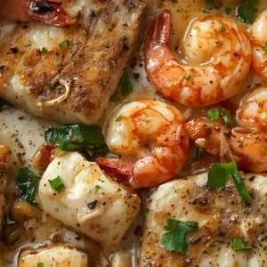 TRONCHOS DE PESCADO CON CAMARONES EN SALSA