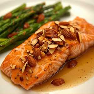 Seared Citrus-Glazed Salmon with Marcona Almonds and Brown Butter