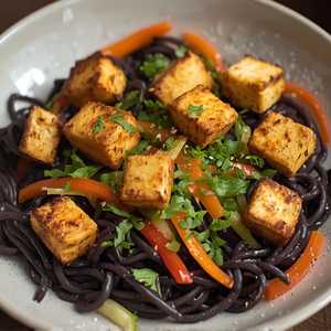 Seared Tofu and Sesame Black Bean Pasta