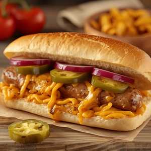 SCQ Cheddar Jalapeño Hot Links Sandwich
