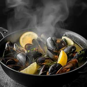 Mussels with White Wine, Garlic, Lemon, Oregano