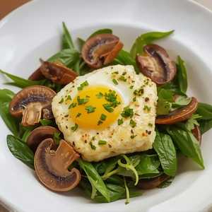 Egg Tofu with Pea Sprouts & Trumpet Mushroom