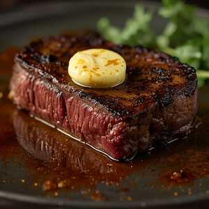 Kona-Crusted Dry Aged Bone-In NY Strip with Shallot Butter
