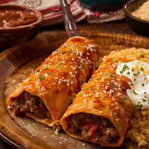 2 Beef Or Chicken Enchila Rice & Beans (Alternate)