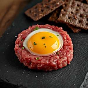 Steak Tartare, Egg Yolk, Rye Crisps