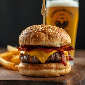 Ballpark Bacon Cheeseburger & Craft Draft Beer