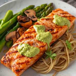 HIBACHI SALMON WITH AVOCADO TARTAR SAUCE