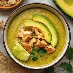 Roasted Poblano Bisque with Chicken & Avocado