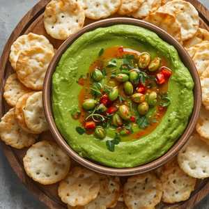 Edamame Hummus with Shrimp Crackers