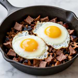 Pastrami Hash with Fried Eggs