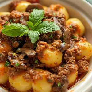 Gnocchi Con Ragu Di Carne E Funghi