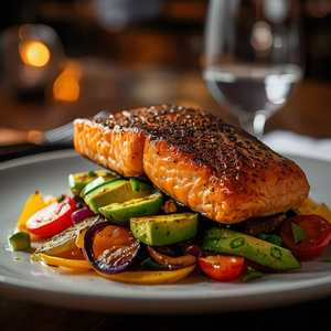 Grilled vegetable salad - Icelandic salmon