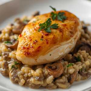 Roasted Chicken Breast with Mushroom and Parmesan Risotto