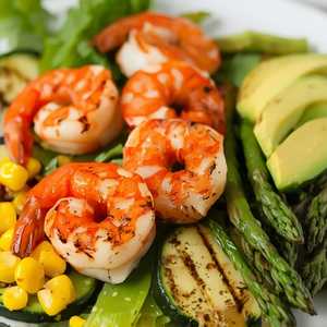 Grilled vegetable salad - Louisiana shrimp