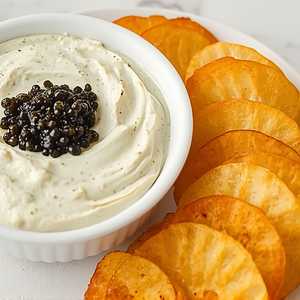 Caviar and Caramelized Onion Dip with Housemade Chips