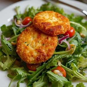 Mix Green Salad, Vinaigrette Dressing with Panko Crusted Goat Cheese