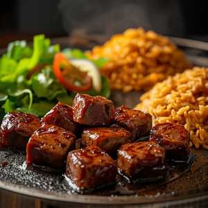 Beef Steak Cubes with Fried Rice & Salad
