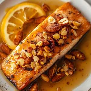 Seared Citrus Glazed Salmon with Marcona Almonds and Brown Butter
