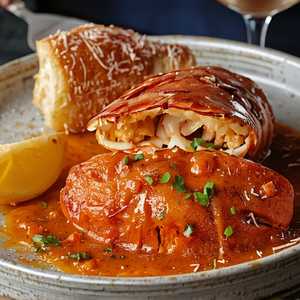 Embered Whole Lobster, Sauce of its Shells & Sourdough Milk Bread with Cured Mullet Roe