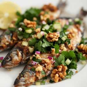 Grilled Sardines, Walnut, Parsley, Shallot