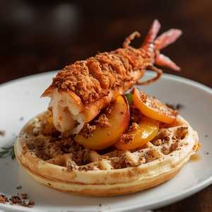 Georgia Peach Fried Lobster with Waffles