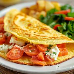Smoked salmon omelette, goat cheese, tomatoes