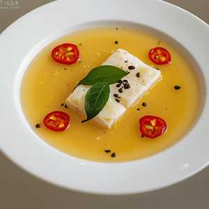 Halibut Crudo, Leche de Tigre, Pepper Leaf, Serrano
