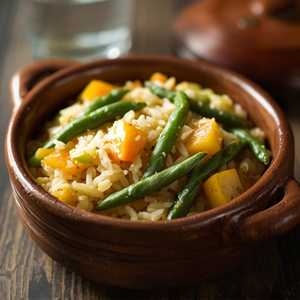 Minestra di riso soup: arborio rice, costata romanesca squash, Blue Lake beans, wild nettles, pecorino sardo, and black pepper