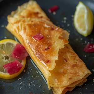 Crème Brûlée Crepe, Rhubarb, Lemon