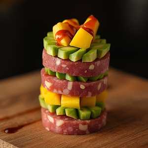 Tuna Tartare with Avocado, Mango and Sriracha