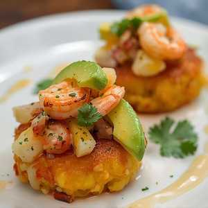 Sweet Corn Tamale Cakes with Shrimp & Lump Crab