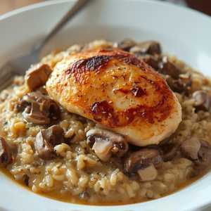 Roasted Chicken Breast with Mushroom and Parmesan Risotto