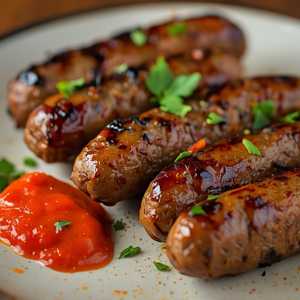Assiette de merguez (spicy lamb sausage) with harissa
