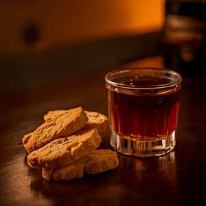 Almond-anise biscottini with a glass of Cardamaro amaro