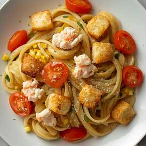 Sorpresine With Lump Crab, Corn, Early Tomatoes & Butter Croutons
