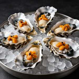 Oysters Manhatta with Uni and Champagne Sabayon